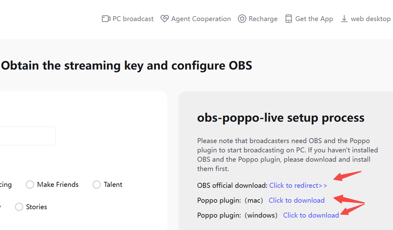 Download OBS software and the Poppo plugin