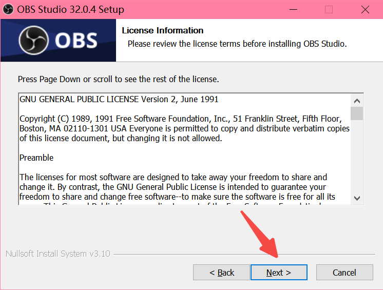 OBS setup wizard - Next